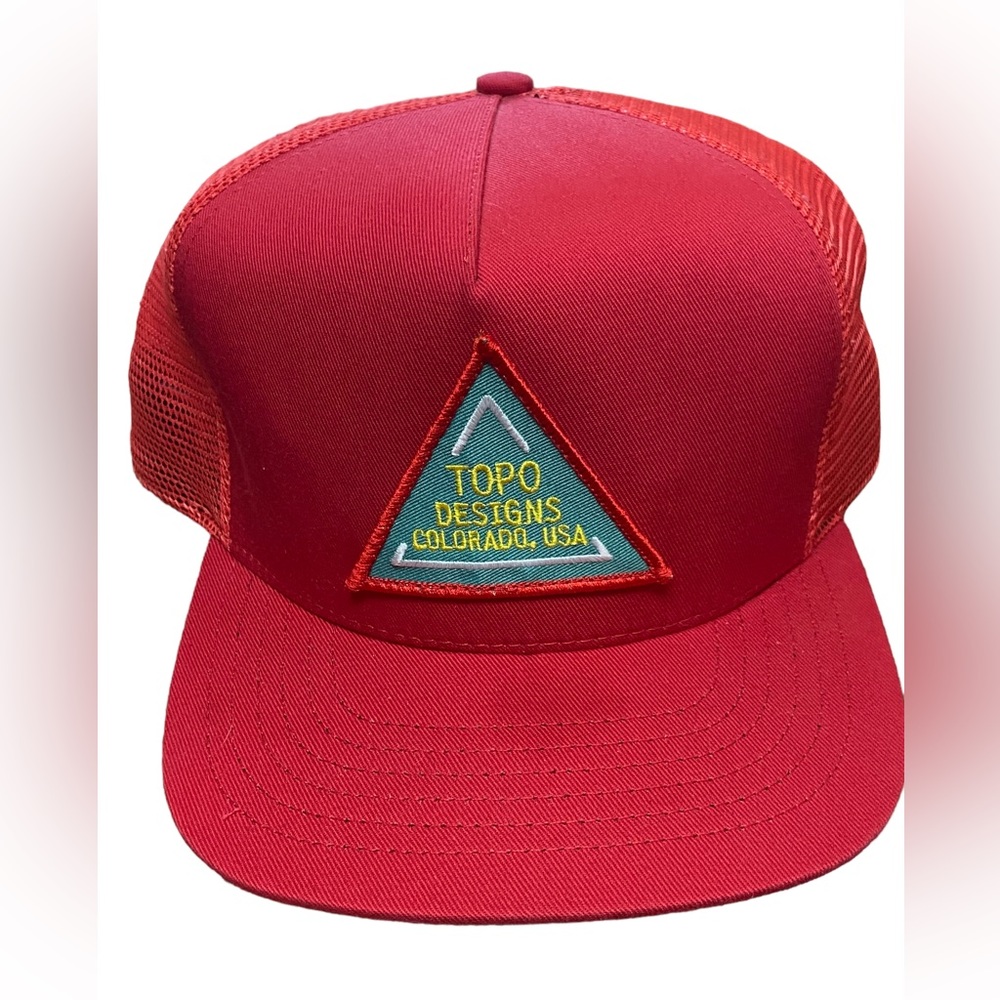 TOPO Designs Colorado CO Red Trucker Snap Back Baseball Hat HIKING Backpacking